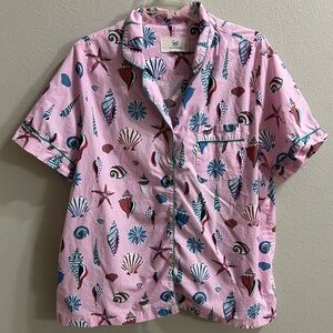 Print Fresh Pajama Top Womens Size XL Pink Organic Cotton Beach Seashell Print